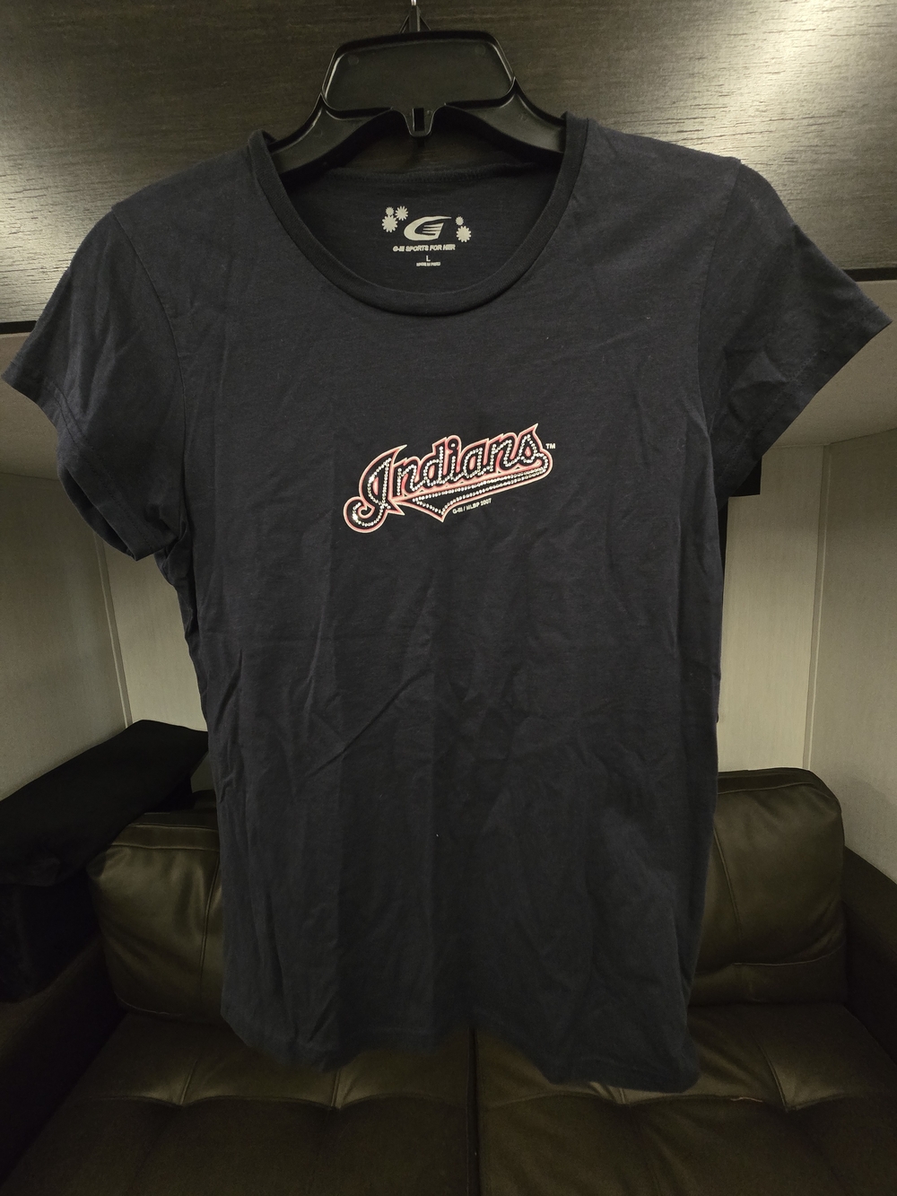 Womens, Indians Navy Graphic Crewneck Tee w/ Sparkle Letters, Size L